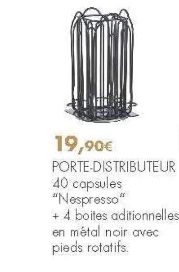 porte distributeur nespresso + 4 boites aditionnelles en métal noir avec pieds rotatifs