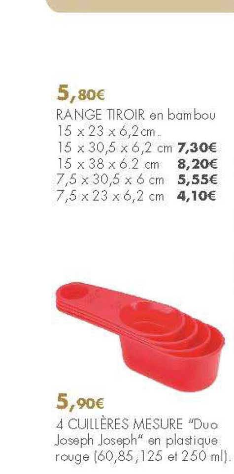 range tiroir en bambou 4 cuillères mesure duo joseph joseph en plastique rouge