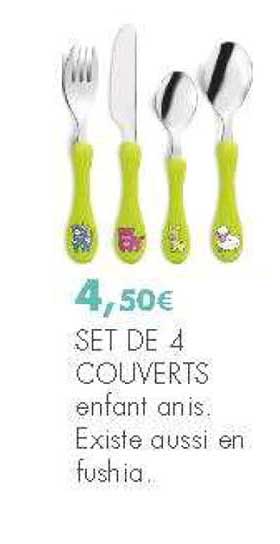 set de 4 couverts enfant anis existe aussi en fushia
