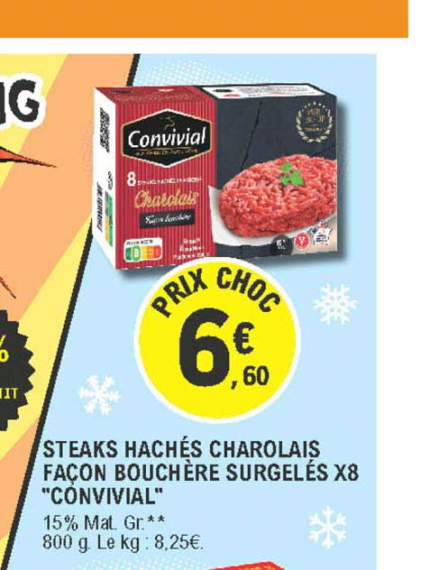 steaks hachés charolais façon bouchère surgelés x8 convivial