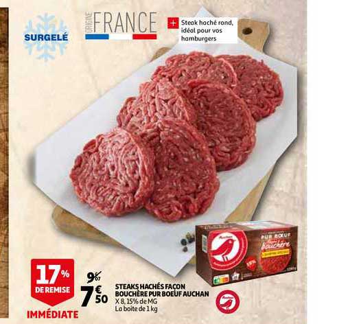 steaks hachés façon bouchère pur bœuf auchan