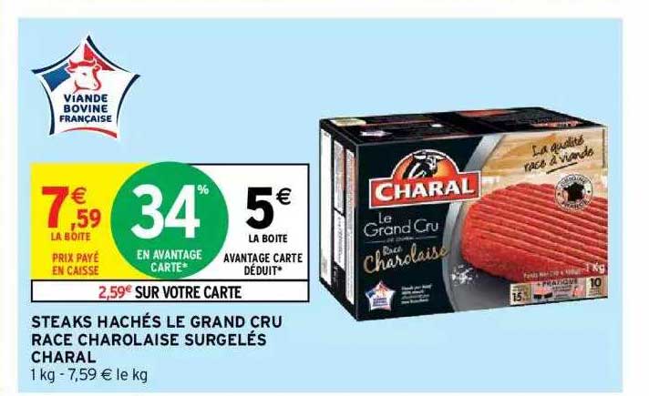 Steaks Hachés Le Grand Cru Race Charolaise Surgelés Charal