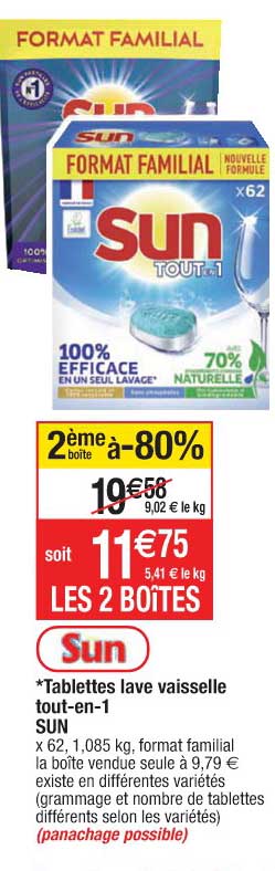 tablettes lave vaisselle tout-en-1 sun
