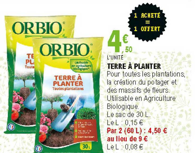 terre à planter 1 acheté = 1 offert