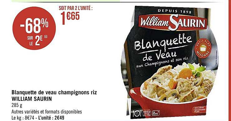 blanquette de veau champignons riz william saurin