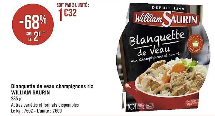 blanquette de veau champignons riz william saurin