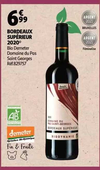 bordeaux supérieur 2020 bio demeter domaine du pas saint georges