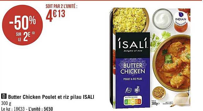 butter chicken poulet et riz pilau isali