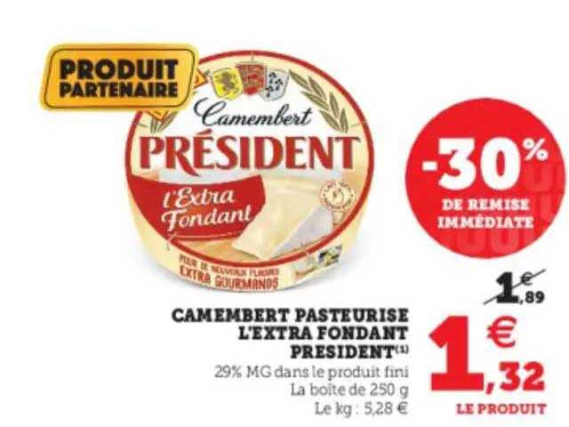 Camembert Pasteurisé L'extra Fondant Président