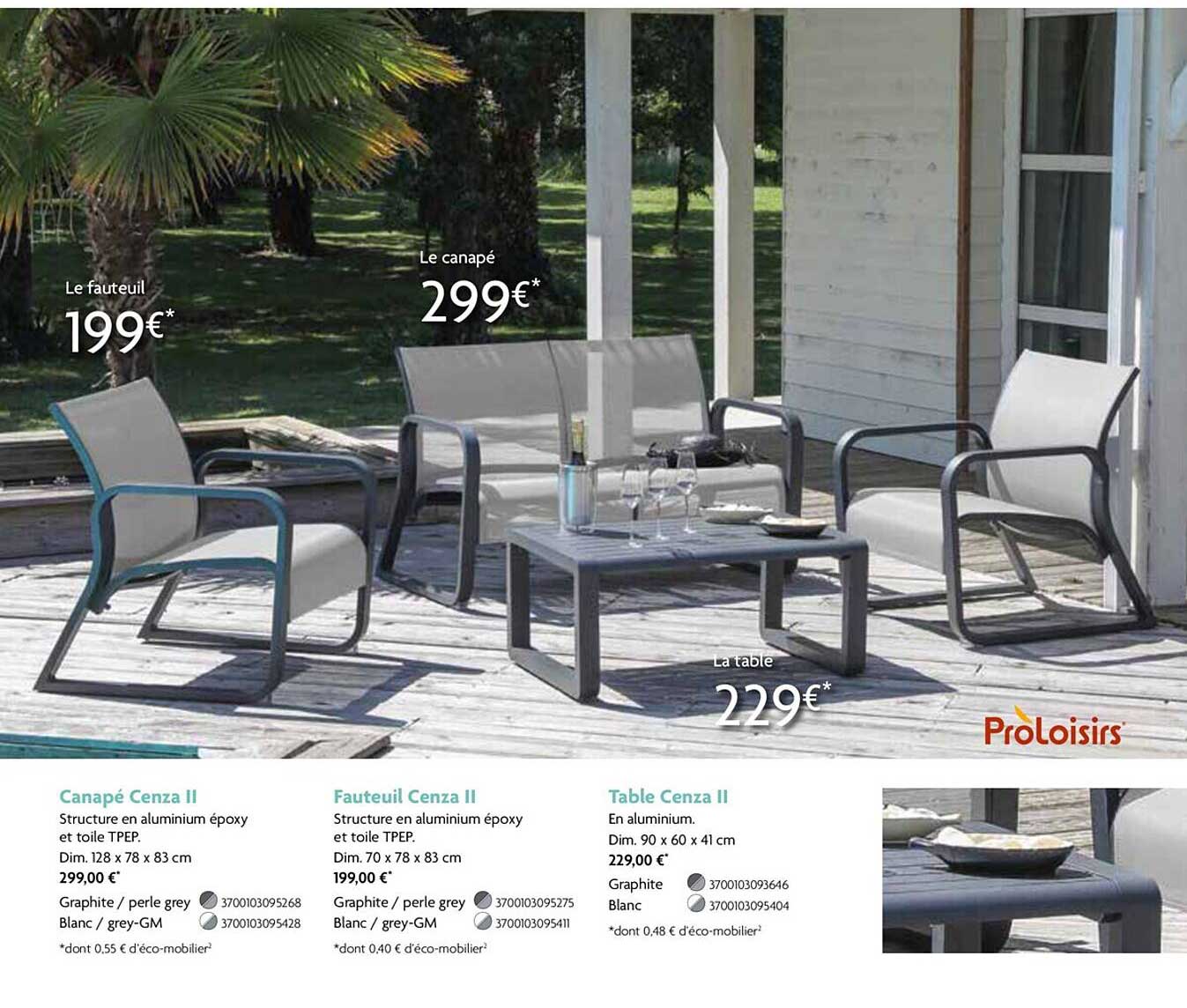 canapé cenza II, fauteuil cenza II, table cenza II