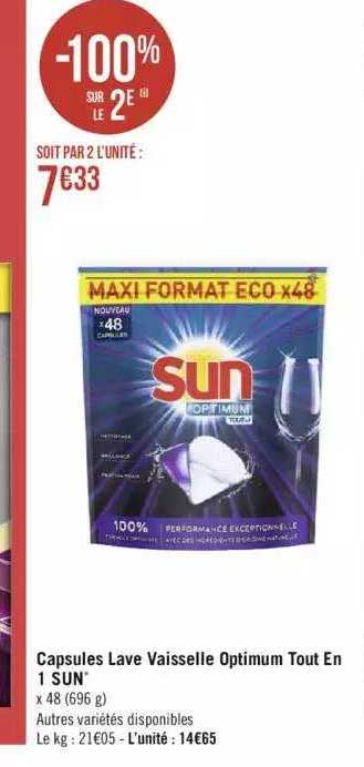 capsules lave vaisselle optimum tout en 1 sun