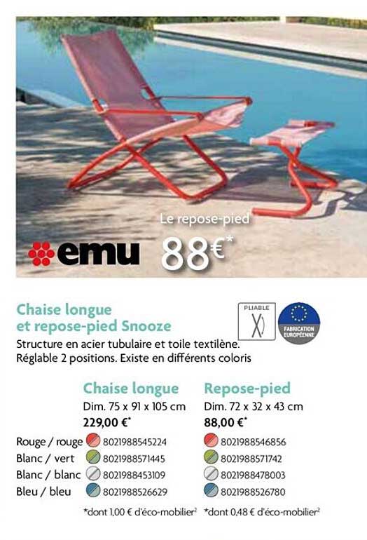 chaise longue et repose-pied snooze, chaise longue, repose-pied