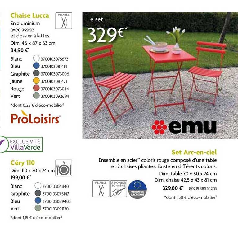 chaise lucca, céry 110, set arc-en-ciel