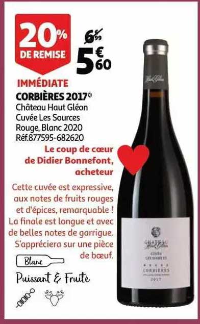 corbières 2017 château haut gléon cuvée les sources rouge, blanc 2020