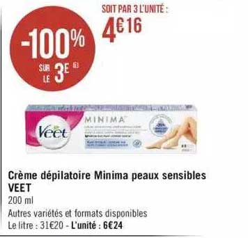 crème dépilatoire minima peau sensibles veet