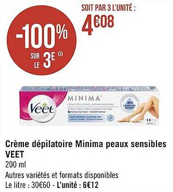 crème dépilatoire minima peaux sensibles veet