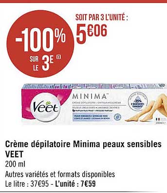crème dépilatoire minima peaux sensibles veet