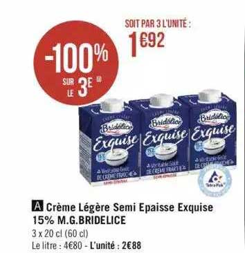 crème légère semi épaisse exquise 15% m.g. bridélice