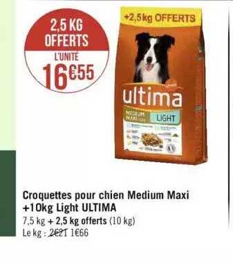 croquettes pour chien medium maxi +10kg light ultima