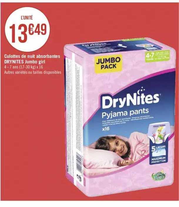 culottes de nuit absorbantes drynites jumbo girl