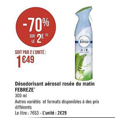 désodorisant aérosol rosée de matin febreze