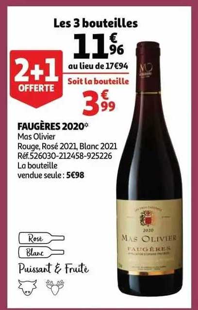 faugères 2020 mas olivier rouge, rosé 2021, blanc 2021