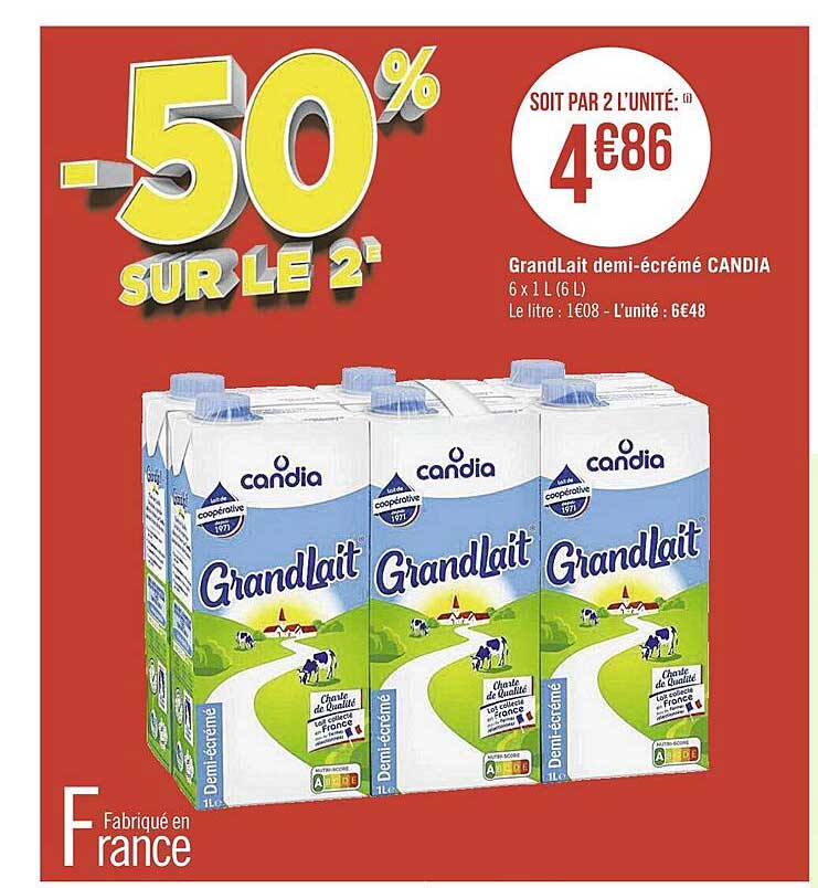 grandLait demi-écrémé candia