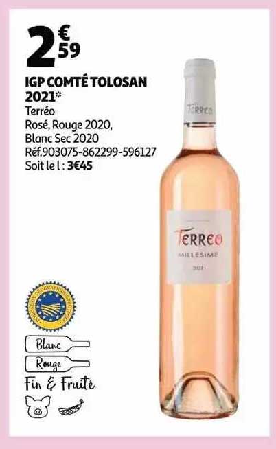 igp comté tolosan 2021 terréo rosé, rouge 2020, blanc sec 2020