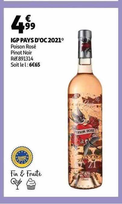igp pays d'oc 2021 poison rosé pinot noir