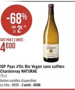 igp pays d'oc bio vegan sans sulfites chardonnay naturaé