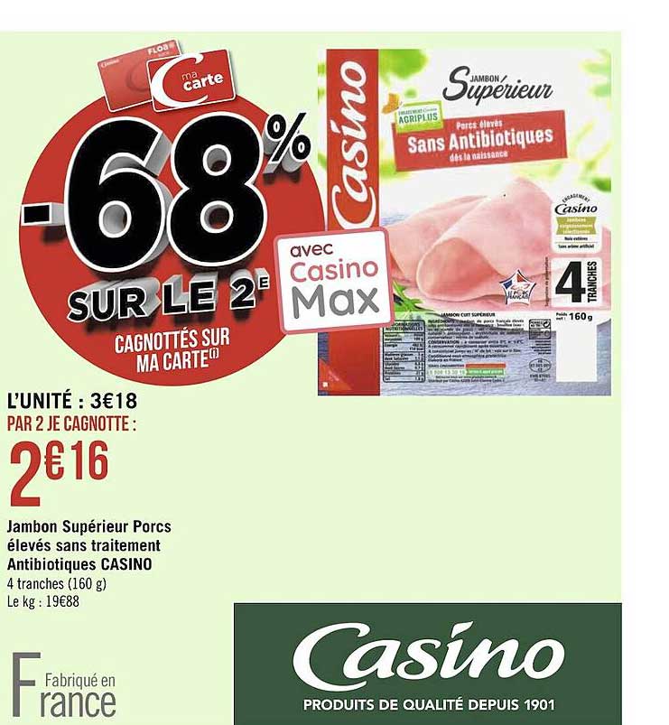jambon supérieur porcs élevés sans traitement antibiotiques casino
