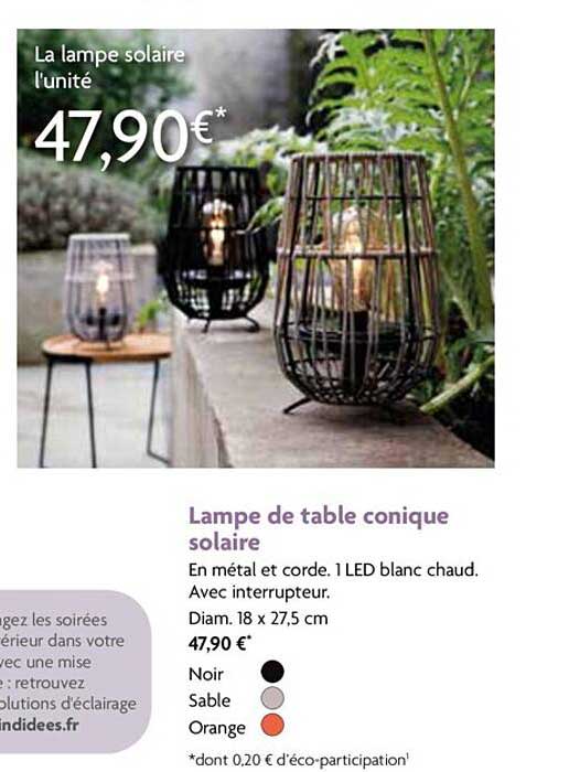 lampe de table conique solaire