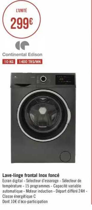 lave-linge frontal inox foncé continental edison