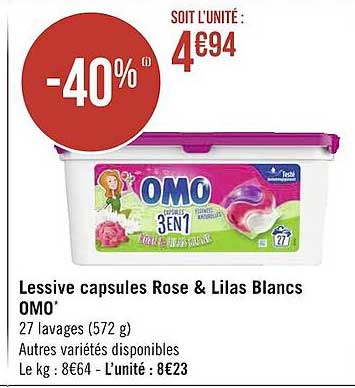 Lessive Capsules Rose & Lilas Blanc Omo