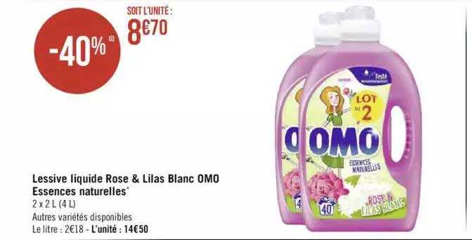 lessive liquide rose & lilas blanc omo essences naturelles