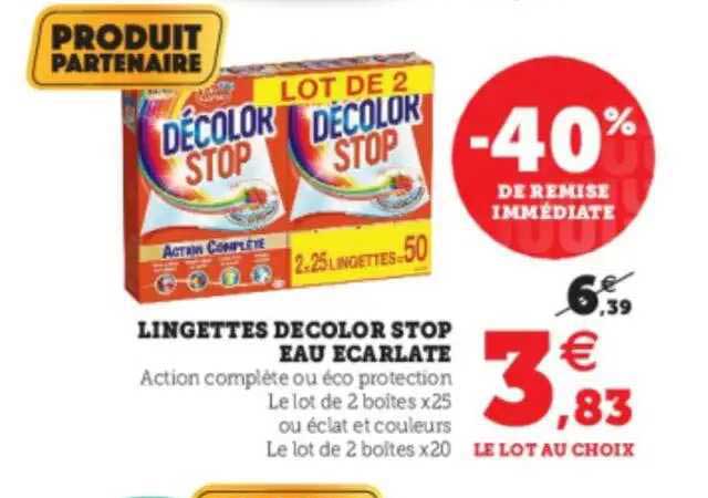 Lingettes Décolor Stop Eau écarlate