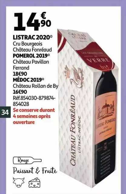 listrac 2020 cru bourgeois château fonréaud, pomerol 2019 château pavillon ferrand, médoc 2019 château rollan de by