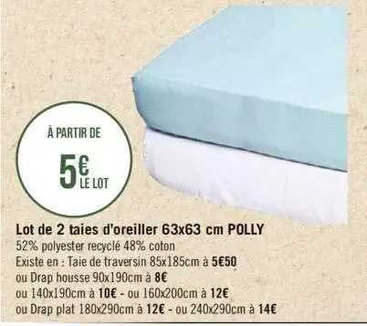 lot de 2 taies d'oreiller 63 x 63 cm polly
