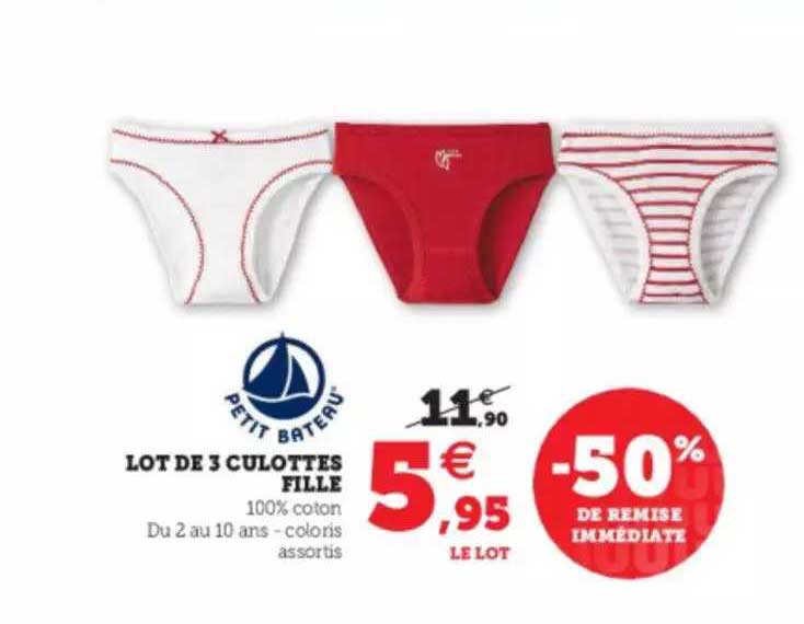 lot de 3 culottes fille petit bateau