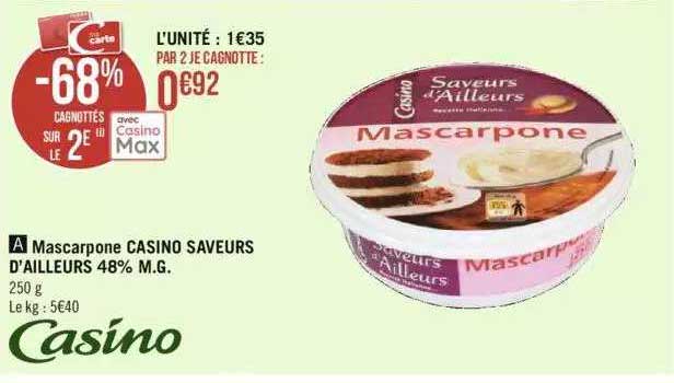 mascarpone casino saveurs d'ailleurs 48% m.g.
