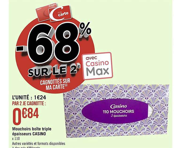 mouchoirs boîte triple épaisseurs casino