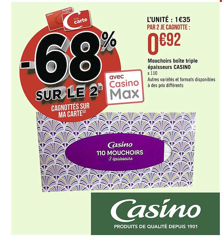 mouchoirs boîte triple épaisseurs casino