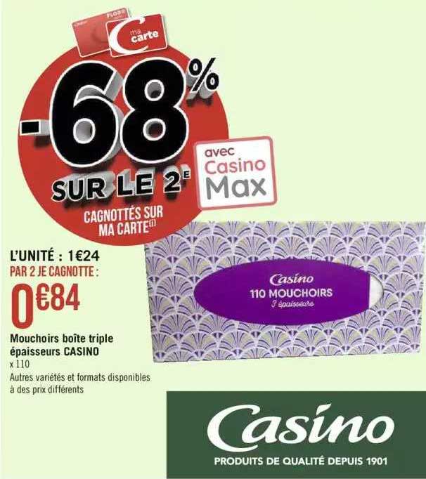 mouchoirs boîte triple épaisseurs casino