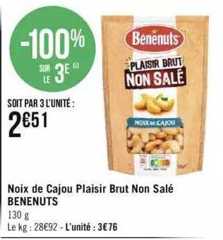noix de cajou plaisir brut non salé bénénuts