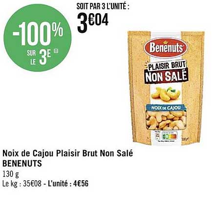 noix de cajou plaisir brut non salé bénénuts