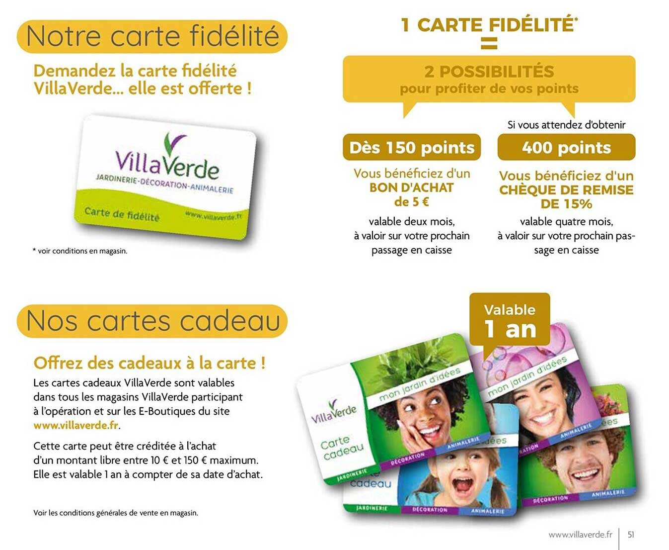 notre carte fidélité, nos cartes cadeau