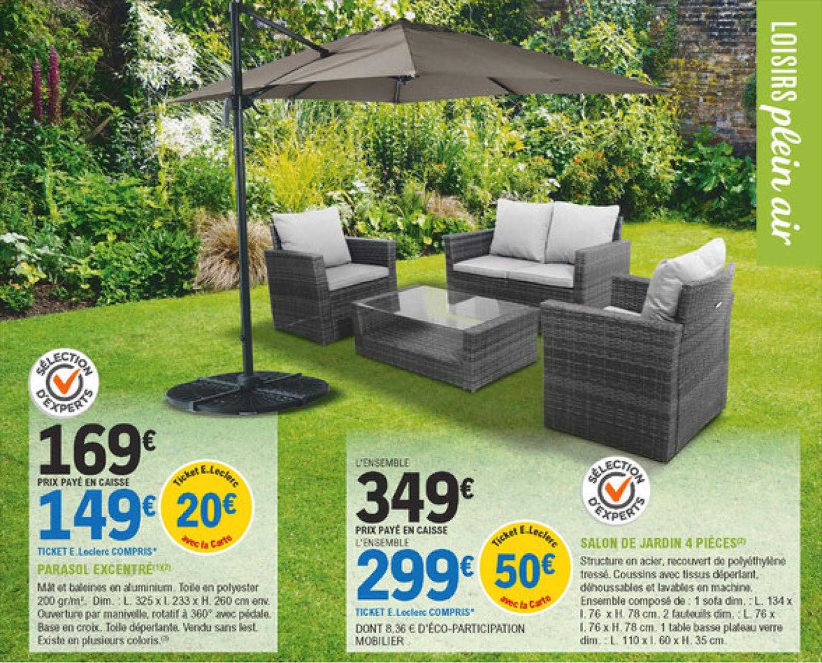 parasol excentré, salon de jardin 4 pièces