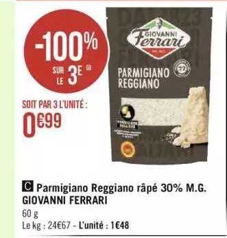 parmigiano reggiano râpé 30% m.g. giovanni ferrari