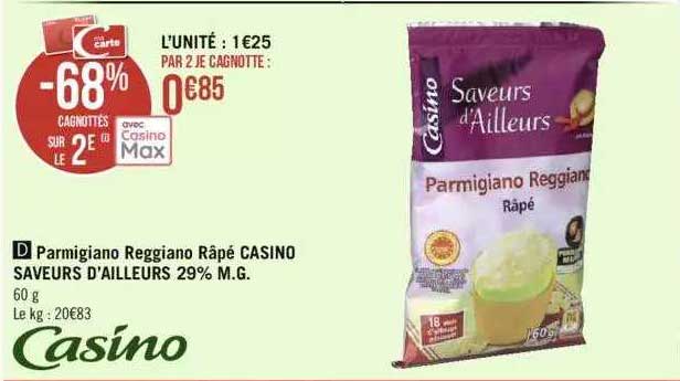 parmigiano reggiano râpé casino saveurs d'ailleurs 29% m.g.