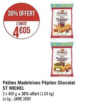Petites Madeleines Pépites Chocolat St Michel